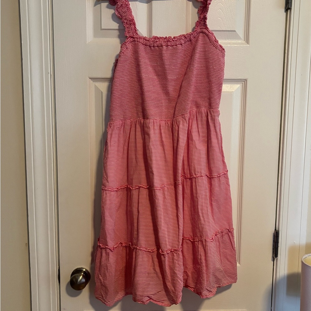 Preppy J. Crew Pink and White Striped Midi Dress (with pockets)